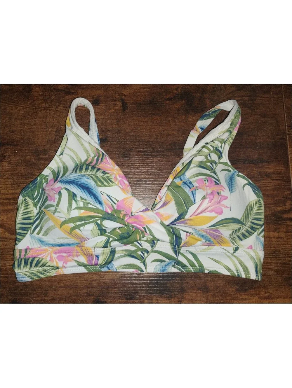 Tropical Print Padded Bikini Top with Adjustable Straps